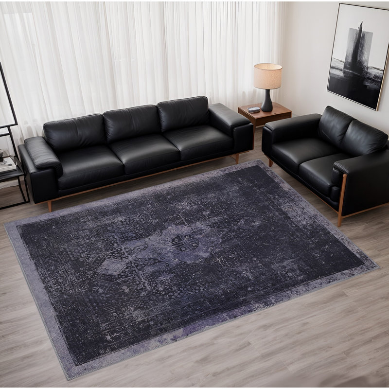 MAVAL Anthracite Washable Rug Doormat Rug, Rectangle 8' x 10'
