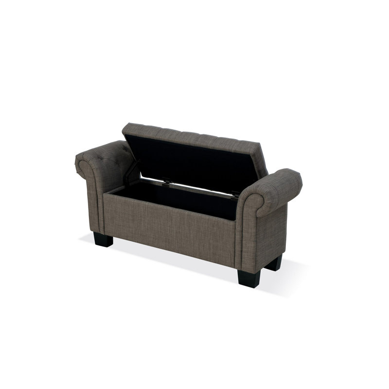 Linen Blend Upholstered Storage Bench