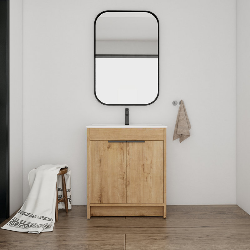 Meuble-lavabo sur pied simple en céramique avec plateau en céramique 30,06 po, Blanc