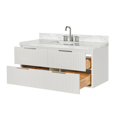 Meuble-lavabo mural simple 49 po avec comptoir en marbre blanc de Carrare Mullin