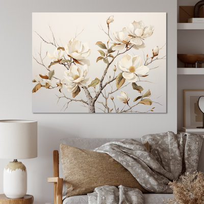 Minimalisme, fleurs de magnolia blanches sur toile