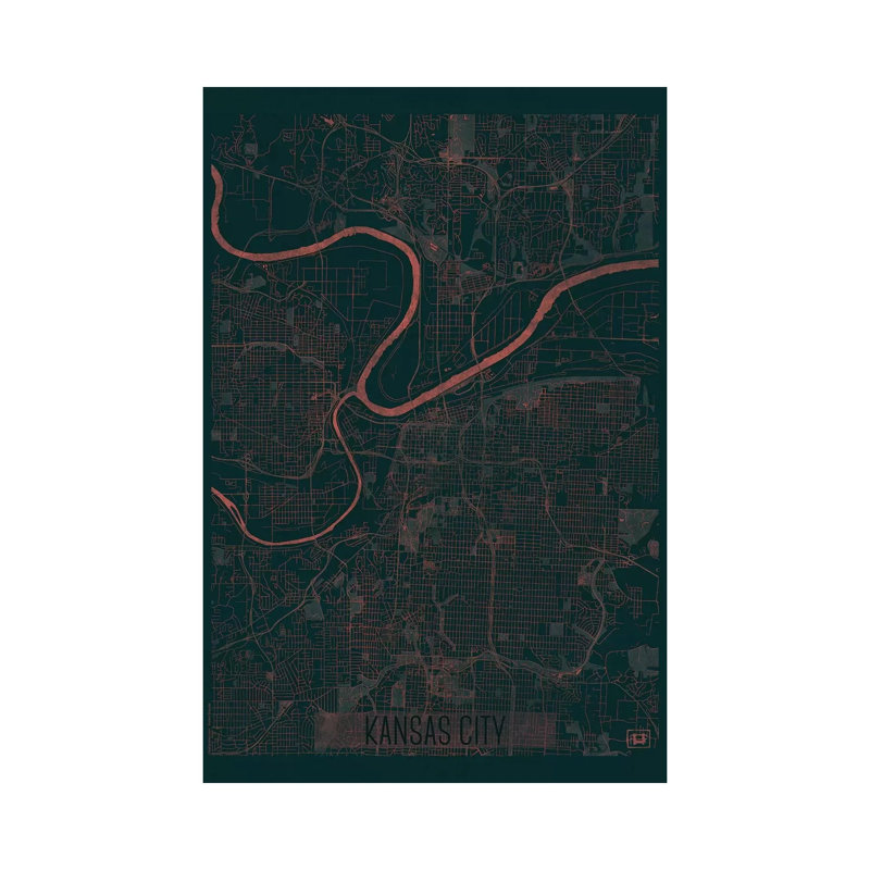 Kansas City Infrared Urban Blueprint Map by Hubert Roguski - Wrapped Canvas Print, 101.6 cm H x 66.04 cm W x 1.91 cm D