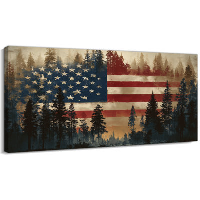 Patriotic Wall Art, American Flag Wall Art, 4th of July Wall Decor, Americana Canvas Wall Art, Patriotic Canvas for Living Room Office Decor, American Flag Picture Gift Ready to Hang 24" × 48"