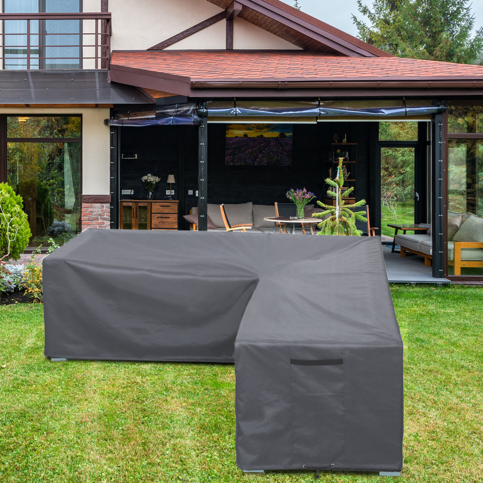 Arlmont & Co. Waterproof Heavy Duty Patio VShaped Sectional Sofa Cover