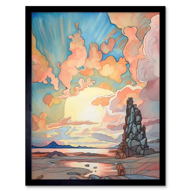 Atmospheric Clouds Over Mono Lake At Dawn Lakeside Rock Landscape - Single Picture Frame Print