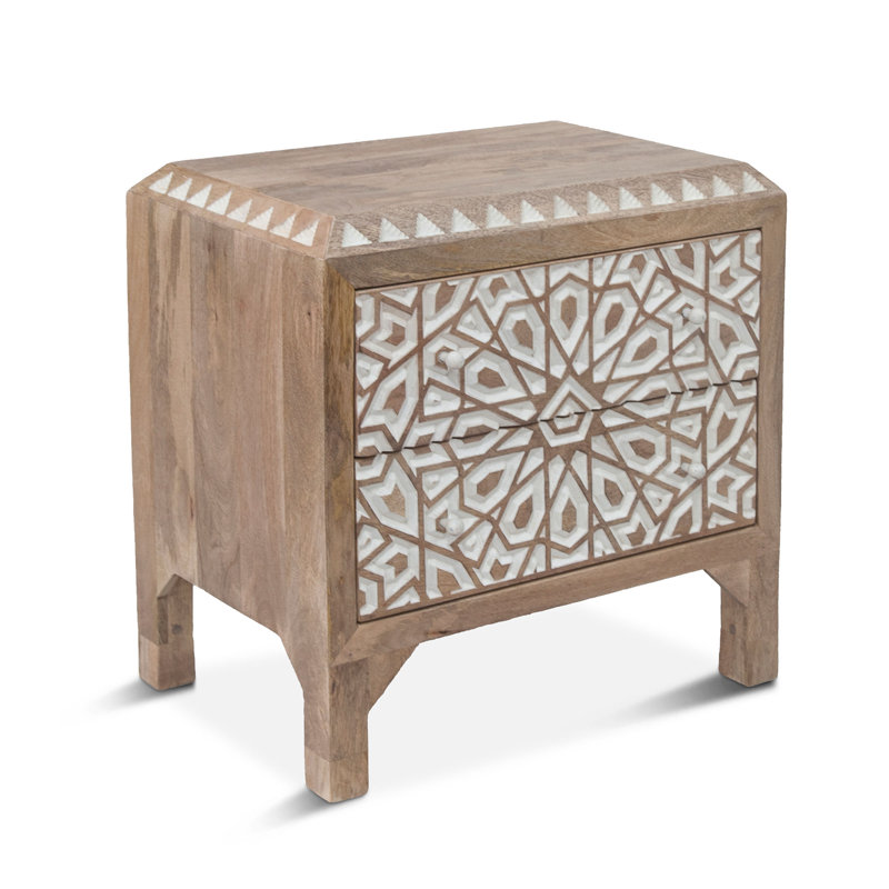 Table de chevet 2 tiroirs Chesleigh Buffington en chêne naturel / blanc