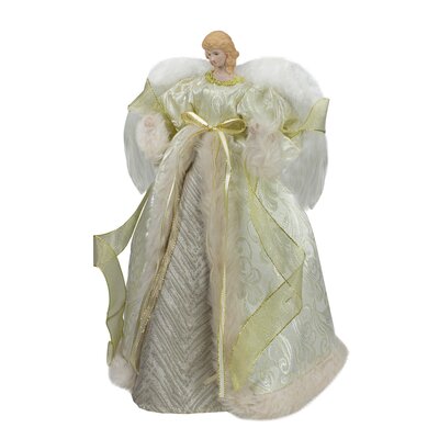 18"" Lighted White and Gold Angel in a Dress Christmas Tree Topper - Warm White Lights -  Northlight Seasonal, NORTHLIGHT E90898