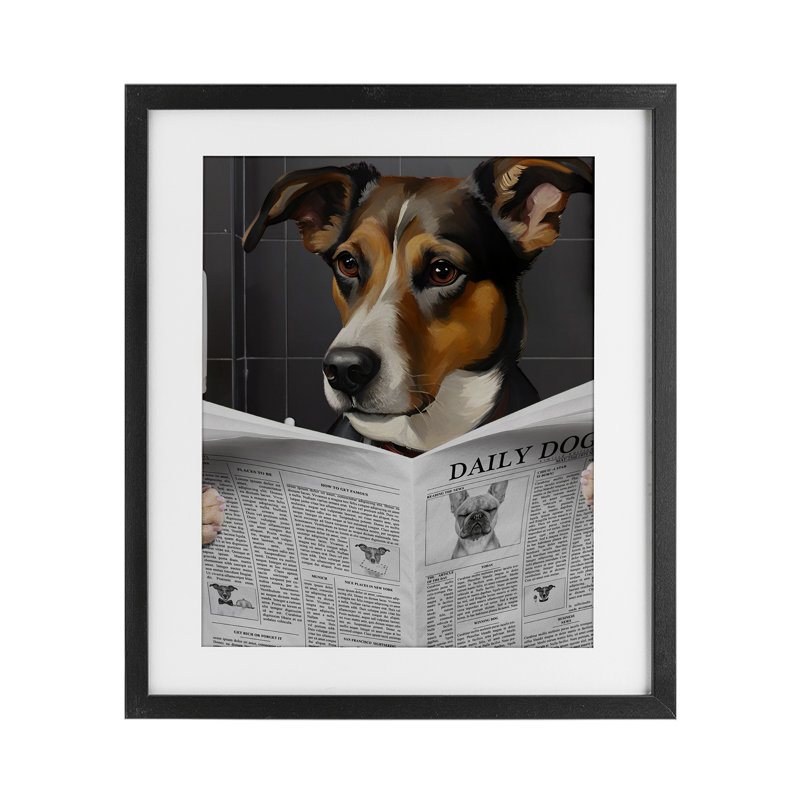 «Daily Poochie Bathroom Humor», reproduction sous verre encadrée, design par Jesse Keith, H 16 po x l 13 po