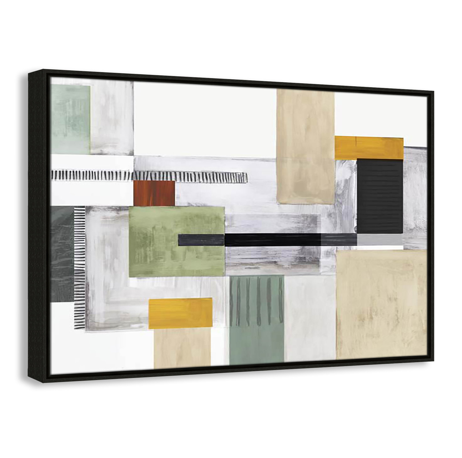 Playful Blocks Print by Tom Reeves, 25.5" H x 37.5" W x 2" D, Espresso Floater Framed, No Mat