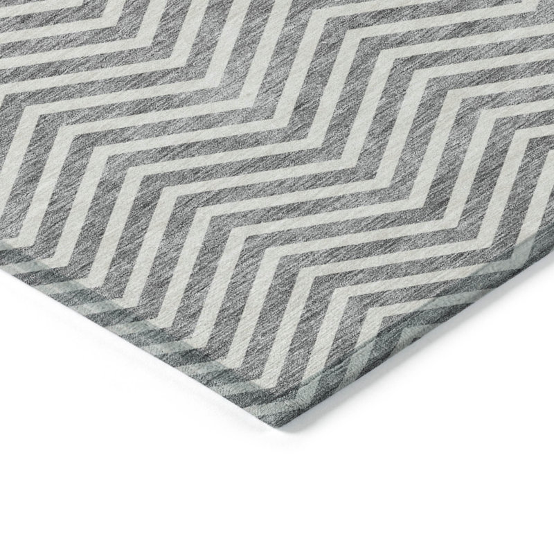 Tapis intérieur lavable à chevrons gris et ivoire 3 pi x 5 pi