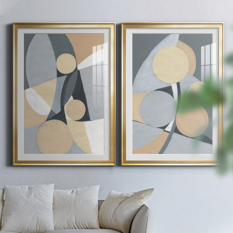 Millenium I - ensemble de 2 reproductions d'art, Blanc, H 26,5 po x l 73 po x P 1,5 po, Papier encadré doré