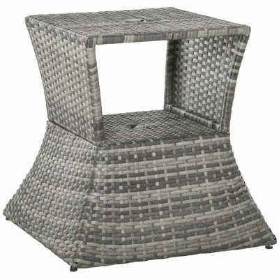 Outsunny Rattan Wicker Side Table with Umbrella Hole