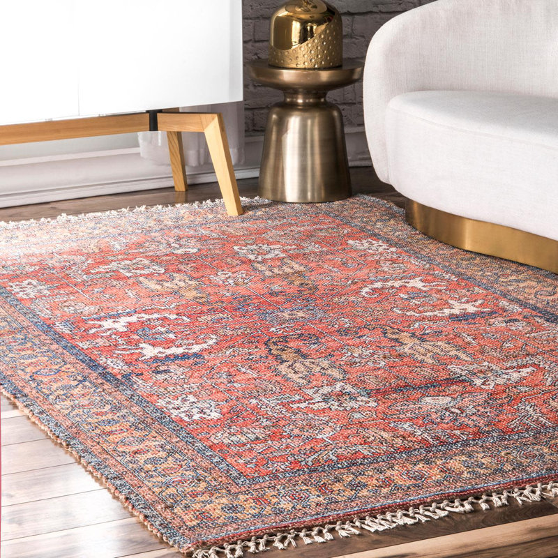 Tapis oriental rose / bleu Manolis, Tapis de couloir 2 pi 6 po x 8 pi