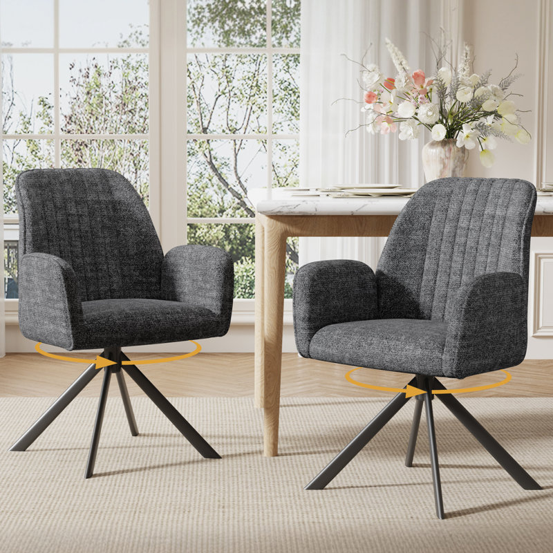Modern Upholstered Dining Chairs Swivel Armchairs, Dining Room Chairs with Thick Cushion for Kitchen, Dining Room, Living Room
