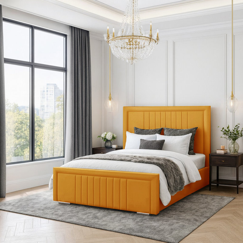 Amandaleigh Upholstered Bed, Double (4'6), Turmeric