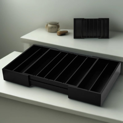Organisateur de tiroir extensible en bambou pour K-Cups, dosettes de café et sachets de thé - Rangement de cuisine réglable avec plusieurs compartiments
