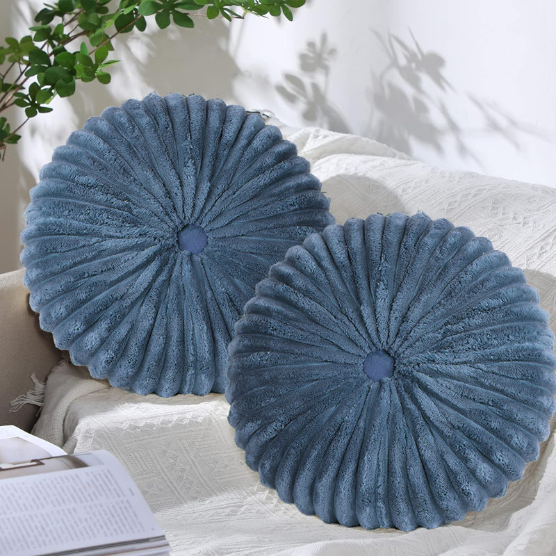 Coussins décoratifs ronds décoratifs pour canapé-lit - 2 pièces Coussin artisanal froncé à la citrouille, coussin de sol en velours doux et durable pour la décoration intérieure, le salon et le canapé