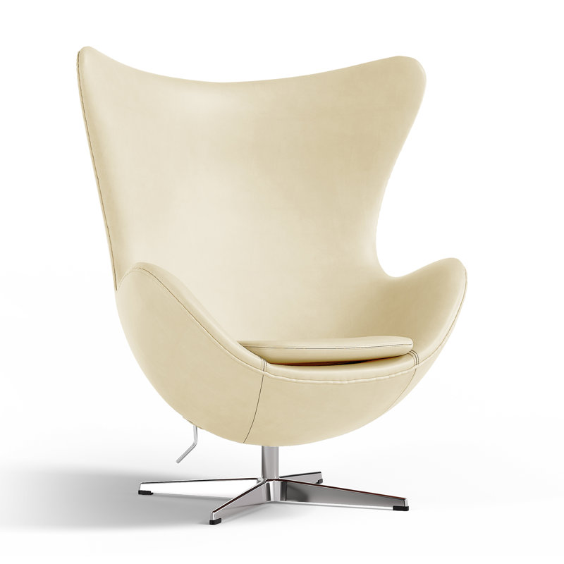 35.4" Finola Top Grain Leather Accent Chair, Cream Genuine Leather