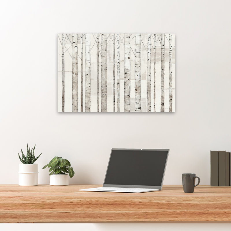 Bouleaux contemporains sur fond blanc, H 24 po x l 16 po