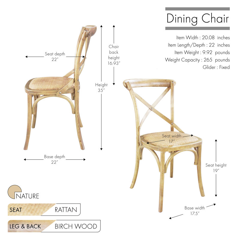 Chaise d'appoint en bois massif à dossier croisé Vanderpool, Nature