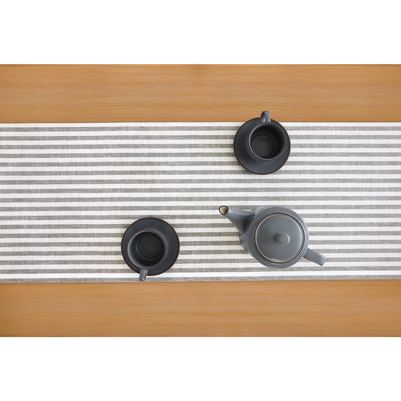 Amalfi Stripe - 100% Pure Linen Table Runner, 108" x 14", Gray/White