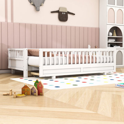Wooden Platform Bed With Guardrails And Slats