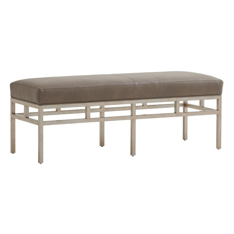 Lucca Brown Leather Upholstered Bench with Metal Frame