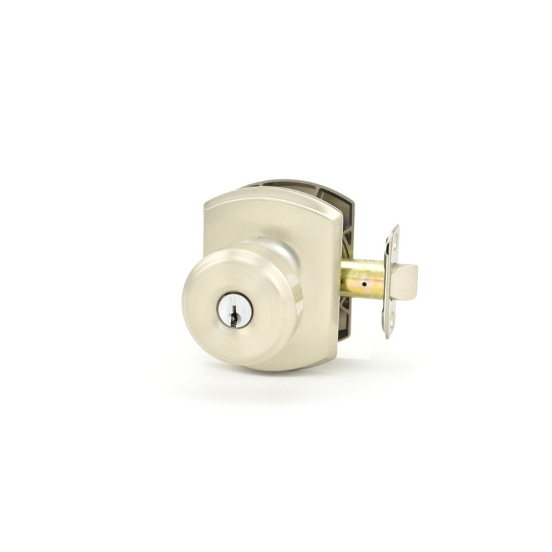 F Series Bowery Keyed Entry Knobset with Greenwich Rosette, Yes, Keyed Alike, Satin Nickel