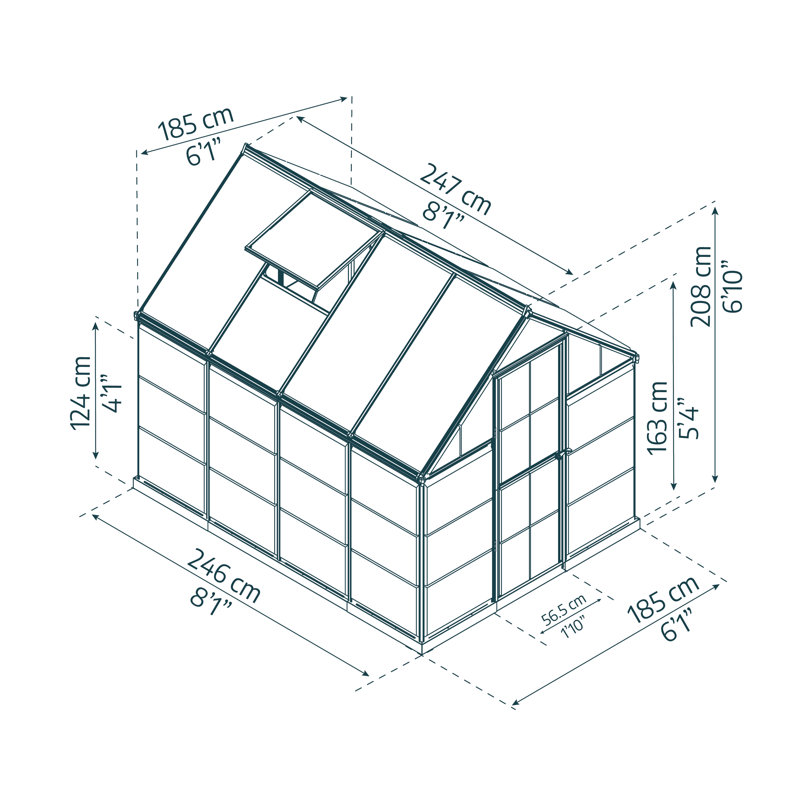 Hobby Greenhouse, 208cm H x 185cm W x 247cm D