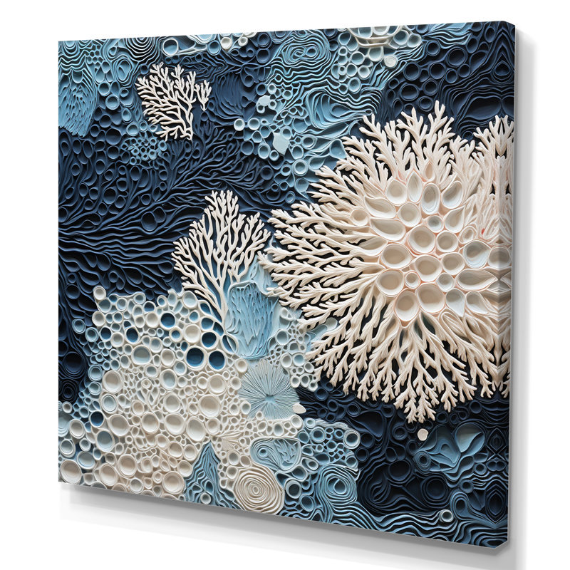 Under Water Blue And White Corals Collage - Coastal Wall Art, 24" H x 24" W, Wrapped Canvas, No Frame