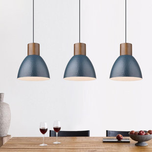 3 Pack Hammered Pendant Lights 7” Small Metal Solid Wood