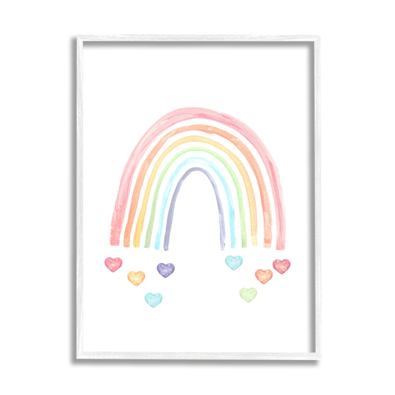 Rainbow with Falling Hearts Framed Giclee Art by Lil' Rue, Coastal White Framed Giclee, 20" H x 16" W x 1.5" D
