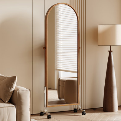 69.3"H x 22.8"W Cherry Wood Movable Full-Length Mirror with Bookshelf