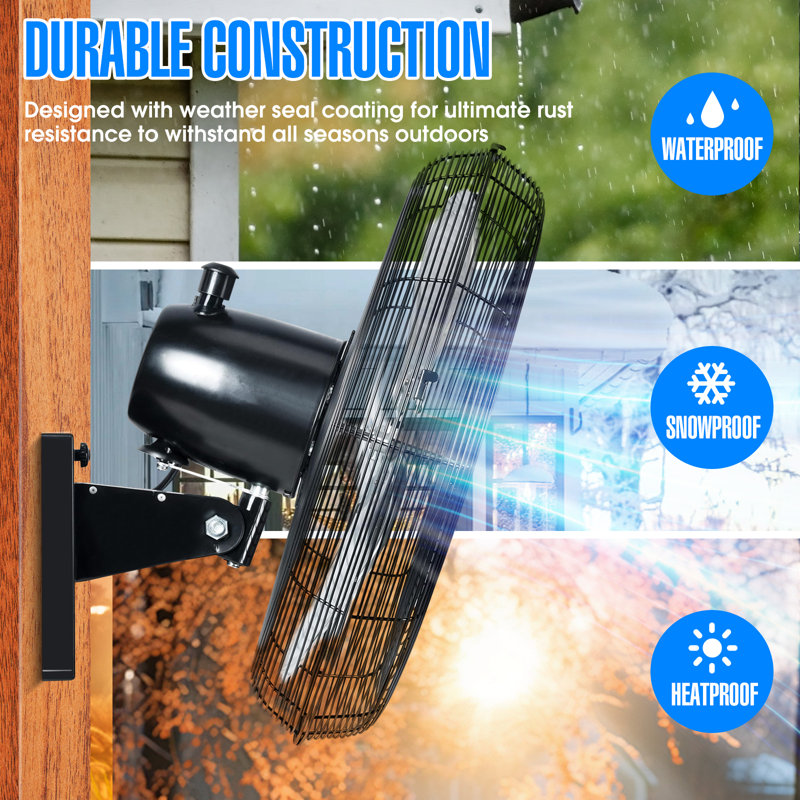 Ventilateur mural extérieur oscillant à grande vitesse iLIVING avec moteur résistant aux intempéries et à vitesse variable