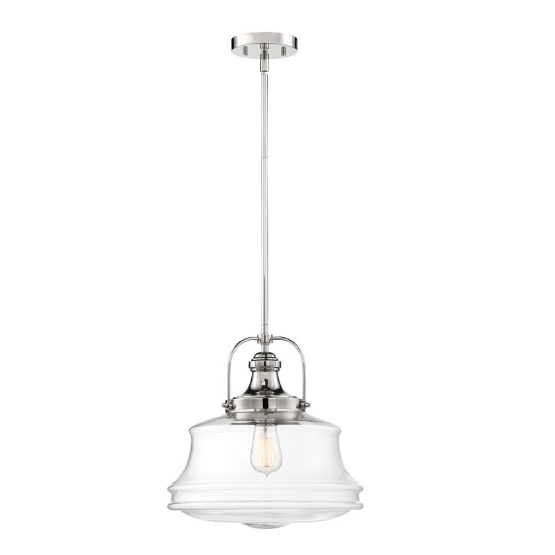 Polished Nickel Glass Schoolhouse Pendant Light