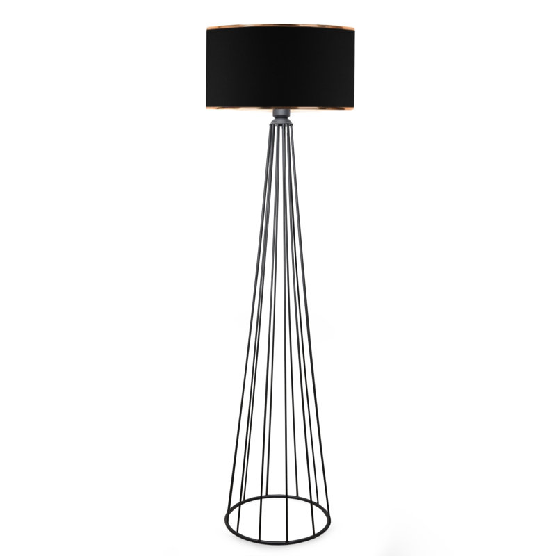 Lampe sur pied moderne noire, hauteur 61,0 pouces, fabrication 100% métal, douille E27 (40 W maximum) | Conception élégante de couleur unie avec capuchon en tissu (environ 8,3 po x 15 po) | Parfait pour le salon, la chambre à coucher et le bureau