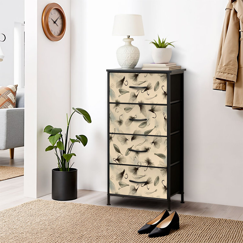 4 Drawer Dresser for Bedroom, Narrow Chest of Drawers, Wooden Top and Study Iron Frame 18"x37.5"-(WxH)