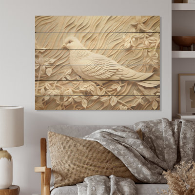 Dove Ivory Innocence I - Dove Wood Wall Art On Natural Pine Wood