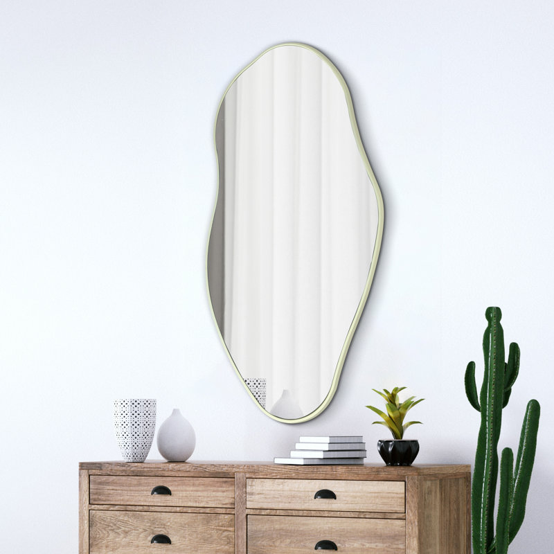 Everly 20 in. W x 42 in. H Large Irregular Framed Decorative Wall Mirror, Sage Green