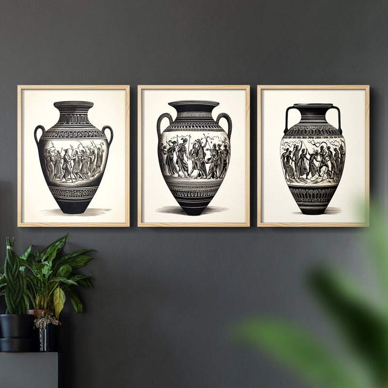 Abstract  Series  CVIII  -Set Of 3 Framed Giclee Prints -Ready to Hang, Natural Framed, 10" H x 8" W