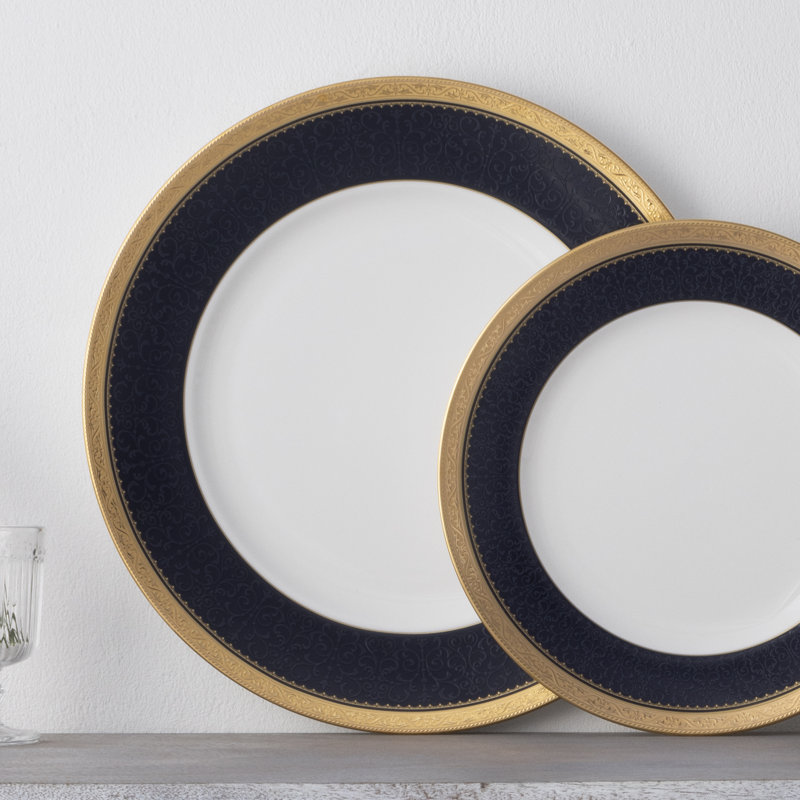 Noritake Odessa Cobalt Dinner Plates, 10-1/2", Gold