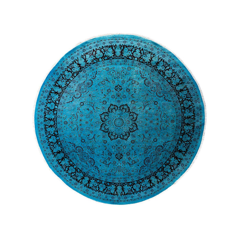Daia One-of-a-Kind Round 8' 1" X 8' 2" New Age Round Wool Area Rug Blue