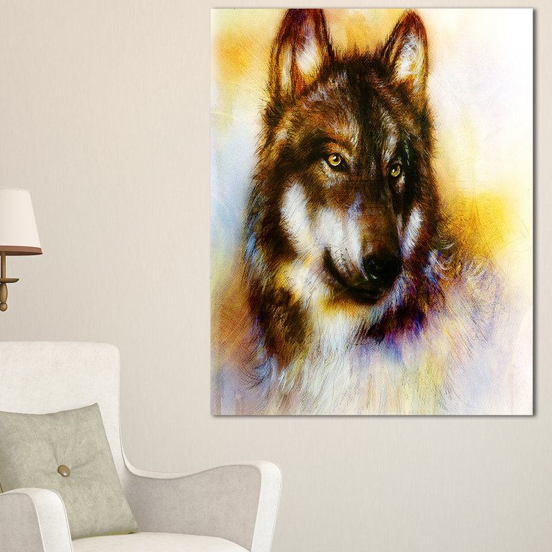 « brown loup illustration », peinture en brun/jaune, H 40 po x l 20 po x P 1 po, Toile tendue