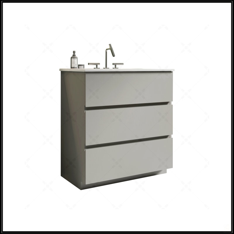 Meuble-lavabo de 30 po avec lavabo, grand rangement et 3 trous de robinet pour salle de bain moderne, pré-assemblé avec une cuve blanche