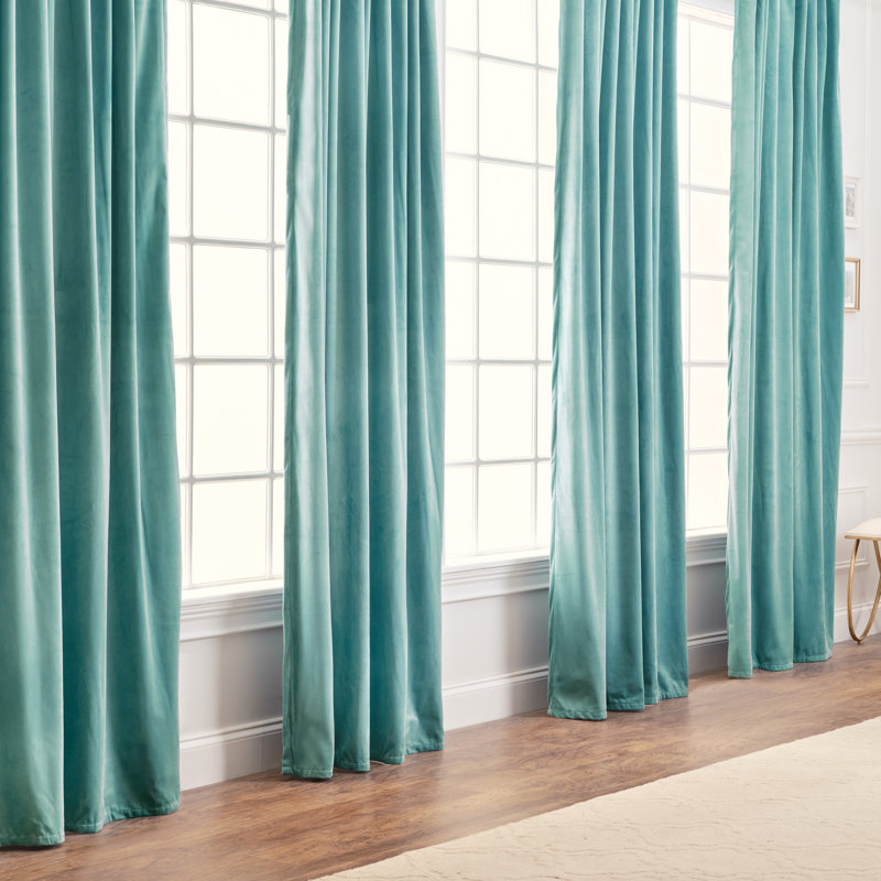 Mondragon Velvet Room Darkening Curtains, 52" W x 84" L, Turquoise Sage