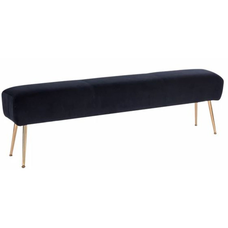 Banc rembourré en velours de 48 po avec siège capitonné et pieds en métal doré Byrdhill - Banc d'entrée et de fin de lit moderne