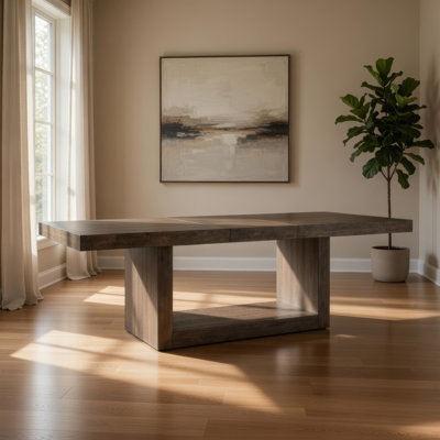 Table de salle à manger Olia, plateau extensible de 76 à 96 pouces avec base carrée, brun