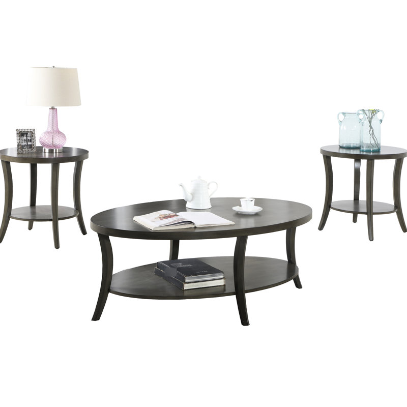 Tables basses contemporaines ovales en gris - moderne avec bouleau et étagère de rangement supplémentaire, Grey