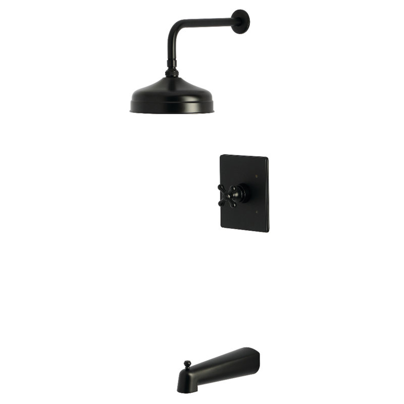Kingston Brass Single-Handle Pressure Balanced Tub And Shower Faucet, Matte Black, Cross Handle