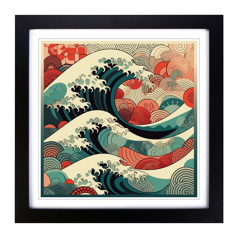 Japanese Wave Geometric - Framed Print, Black